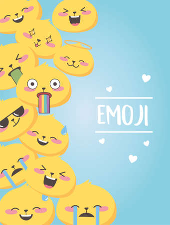 social media emoji expressions faces cartoon love hearts poster vector illustrationのイラスト素材