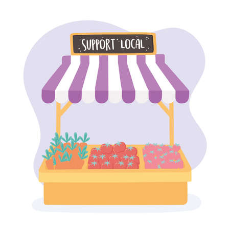 support local business, shop fruits and vegetables sold in the farmers market vector illustrationのイラスト素材