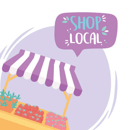 support local business, shop small market farm products fresh harvest vector illustrationのイラスト素材