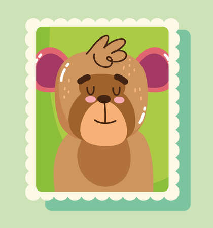 cute monkey portrait animals cartoon postage mail stamp vector illustrationのイラスト素材