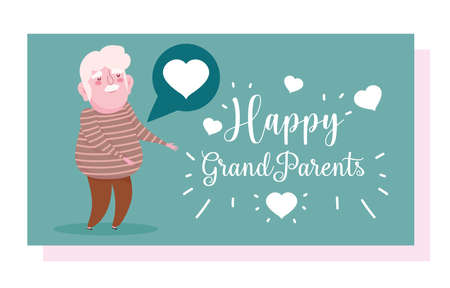 happy grandparents day, cute grandfather speech bubble love cartoon card vector illustrationのイラスト素材