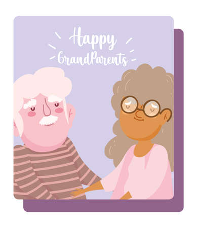 happy grandparents day, cartoon character old couple holding hands card vector illustrationのイラスト素材