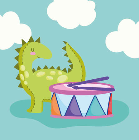 toys object for small kids to play cartoon little dinosaur and drum musical illustrationのイラスト素材