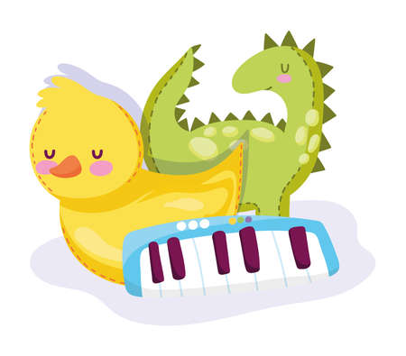 toys object for small kids to play cartoon dinosaur duck and piano illustrationのイラスト素材