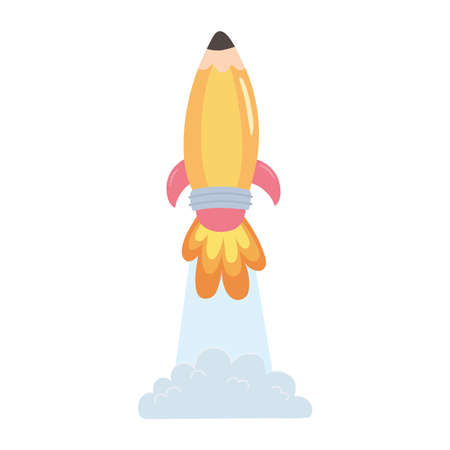 school education pencil rocket isolated icon design white background vector illustrationのイラスト素材