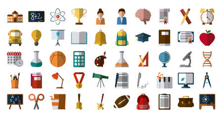 school education knowledge elements flat icons set with shadow vector illustrationのイラスト素材