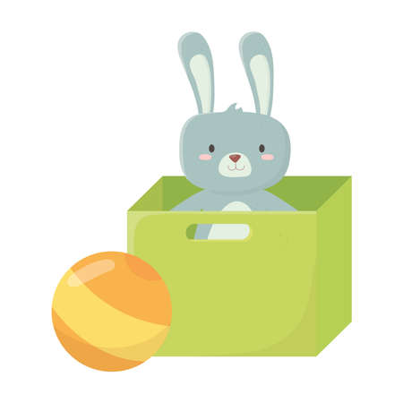 kids toys cute rabbit on box and ball object amusing cartoon vector illustrationのイラスト素材