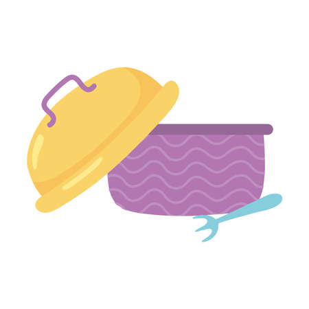 plastic lunch box and fork cartoon isolated icon design white background vector illustrationのイラスト素材