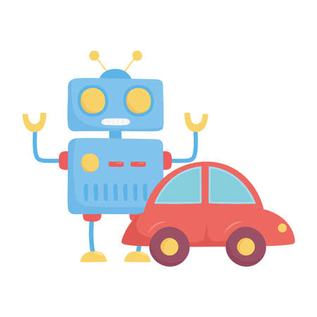 toys object for small kids to play cartoon robot and car vector illustrationのイラスト素材