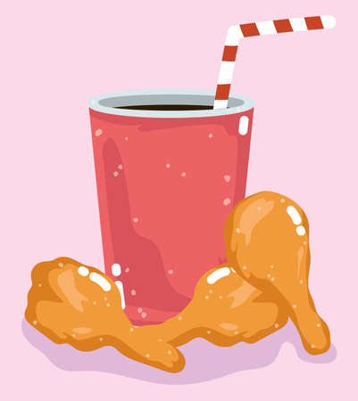fast food menu restaurant unhealthy roasted chicken legs and soda vector illustrationのイラスト素材