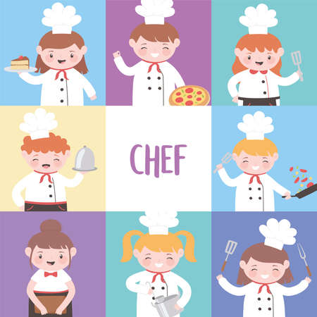 characters set of children cooks cartoon character vector illustrationのイラスト素材