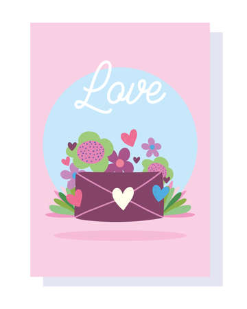 love romantic heart mail letter card flowers banner cartoon vector illustrationのイラスト素材