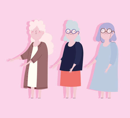 family cute group grandmothers member cartoon character vector illustrationのイラスト素材