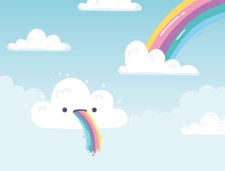 rainbow with cloud tongue color sky decoration cartoon vector illustrationのイラスト素材