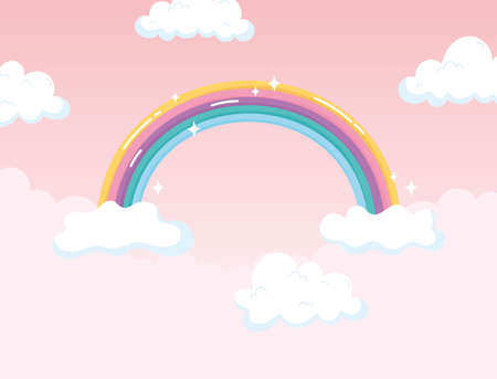 bright rainbow cloudscape magic fantasy decoration cartoon vector illustrationのイラスト素材