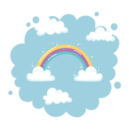 bright rainbow with clouds sky nature cartoon decoration vector illustrationのイラスト素材