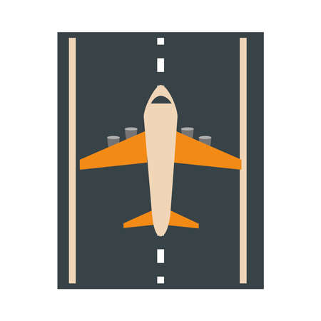 airport runway with airplane travel transport terminal tourism or business flat style icon vector illustrationのイラスト素材