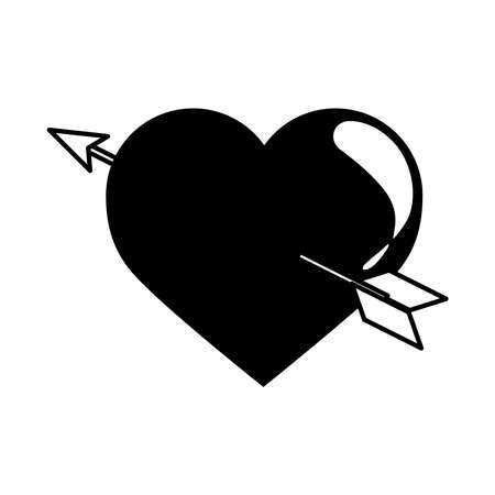 pierced love heart arrow romantic passion feeling linear style icon vector illustrationのイラスト素材