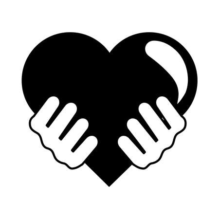 hands with red huge heart love linear style icon vector illustrationのイラスト素材