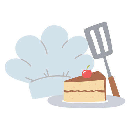 chef hat and slice cake isolated icon design white background vector illustrationのイラスト素材