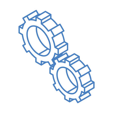 isometric repair construction gears cogwheels mechanic work tool and equipment linear style icon design vector illustrationのイラスト素材