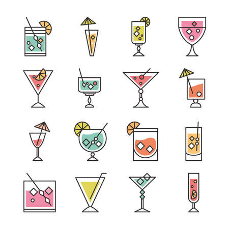 cocktail icon drink liquor refreshing alcohol glass cups celebration event party icons set vector illustrationのイラスト素材