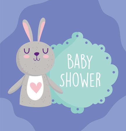 baby shower, cute little rabbit cartoon celebration invitation card vector illustrationのイラスト素材