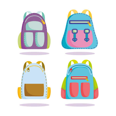 back to school, backpacks supplies accessories elementary education cartoon vector illustrationのイラスト素材