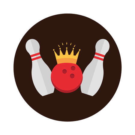 bowling skittles ball with crown game recreational sport block flat icon design vector illustrationのイラスト素材