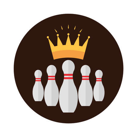 bowling skittles with stripes and crown prize game recreational sport block flat icon design vector illustrationのイラスト素材