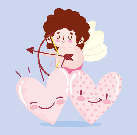 love cute cupid hearts lovely romantic message cartoon vector illustrationのイラスト素材
