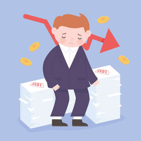 bankruptcy depressed businessman downwards arrow debt money business financial vector illustrationのイラスト素材