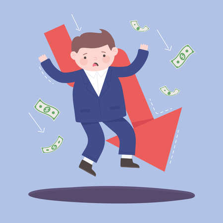 bankruptcy falling businessman arrow banknotes money business process financial crisis vector illustrationのイラスト素材