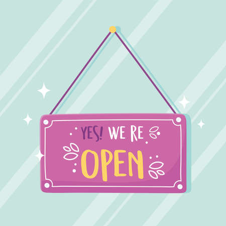 we are open sign, hanging signboard commerce design vector illustrationのイラスト素材