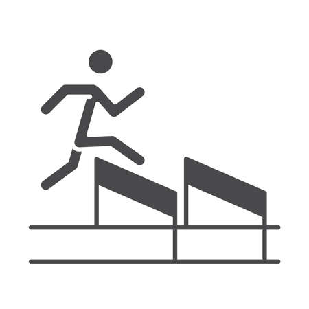 race man jumping over obstacle, running sport silhouette icon design vector illustrationのイラスト素材