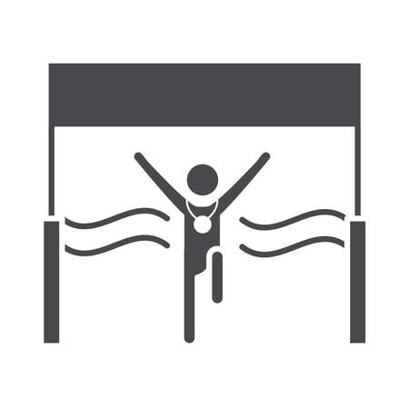 winner runner at the finish speed sport race silhouette icon design vector illustrationのイラスト素材