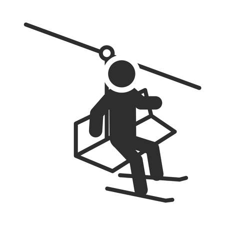extreme sport skier rides a ski lift active lifestyle silhouette icon design vector illustrationのイラスト素材