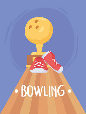 bowling trophy shoes alley game recreational sport flat design vector illustrationのイラスト素材