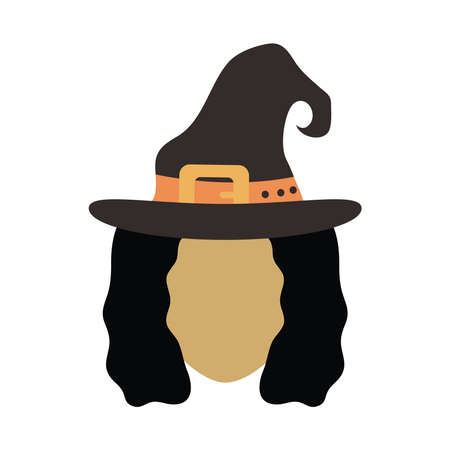 happy halloween, face witch with hat trick or treat party celebration flat icon vector illustration