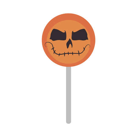 happy halloween, candy in stick pumpkin face trick or treat party celebration flat icon vector illustrationのイラスト素材