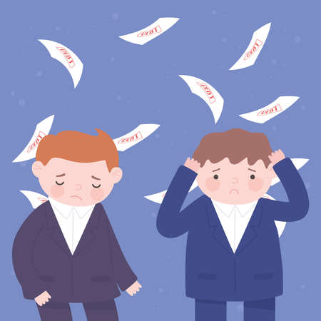 bankruptcy sad businessmen falling many debt papers business financial crisis vector illustrationのイラスト素材