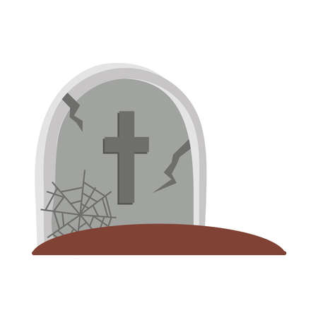 happy halloween, gravestone cross cobweb in ground trick or treat party celebration flat icon design vector illustrationのイラスト素材