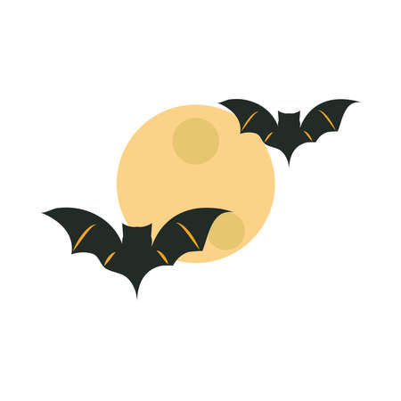 happy halloween, night moon and bats trick or treat party celebration flat icon design vector illustrationのイラスト素材