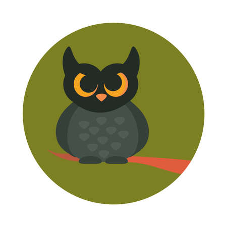 cartoon owl bird on branch animal flat and block icon vector illustrationのイラスト素材