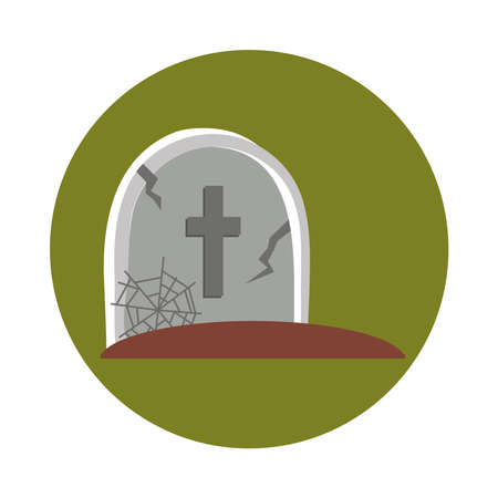 happy halloween, gravestone cross cobweb in ground trick or treat party celebration flat and block icon vector illustrationのイラスト素材