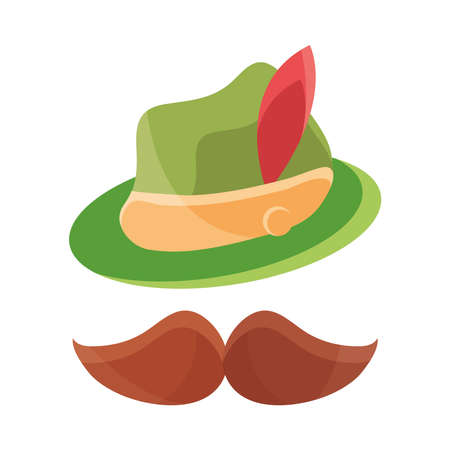oktoberfest beer festival, hat and mustache german traditional design vector illustrationのイラスト素材