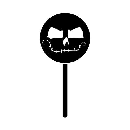 happy halloween, candy in stick pumpkin face trick or treat party celebration silhouette icon vector illustrationのイラスト素材