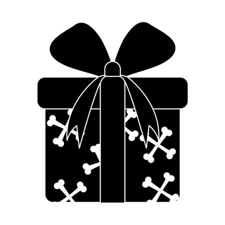 happy halloween, orange gift box with bones and ribbon trick or treat party celebration silhouette icon vector illustrationのイラスト素材