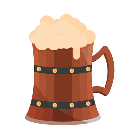 oktoberfest festival, wooden mug beer foam drink celebration german traditional design vector illustrationのイラスト素材