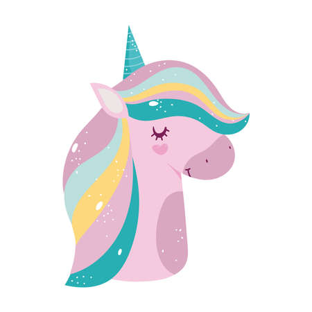unicorn mystery rainbow mane animal fantasy cartoon isolated icon design over white background vector illustrationのイラスト素材